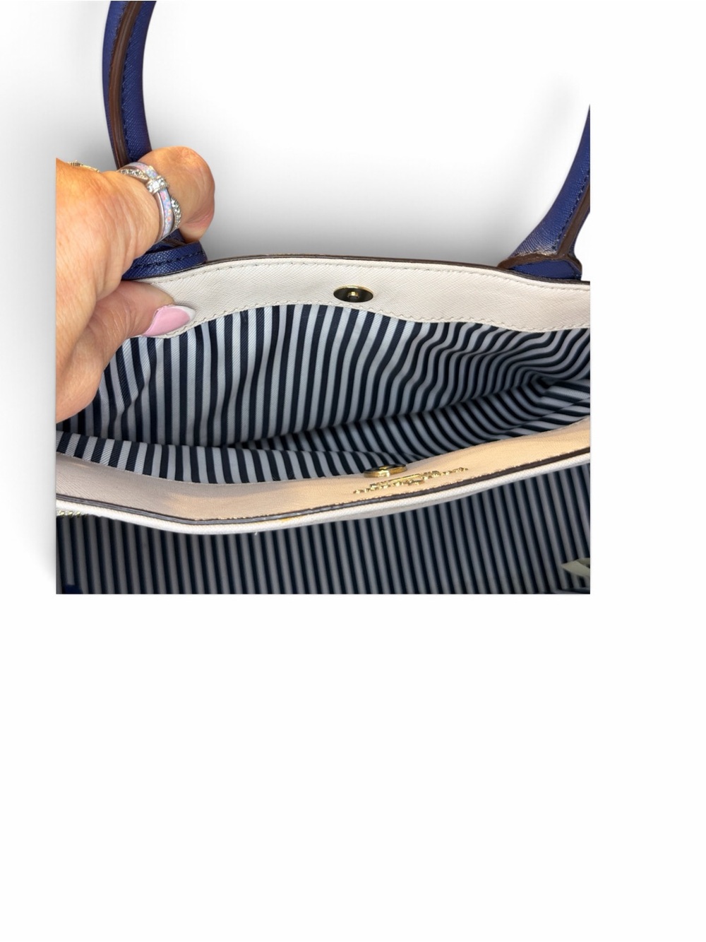 kate spade Lavender, Cream & Navy Saffiano Leather Satchel - Picture 8 of 8